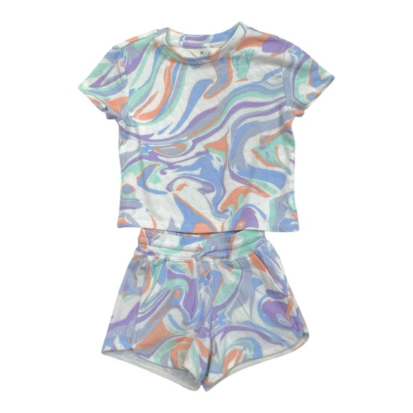 Rumi & Ryder Tie Dye Soft Knit 2pc Tee & Shorts Set Girls XS 4/5 - Picture 2 of 9